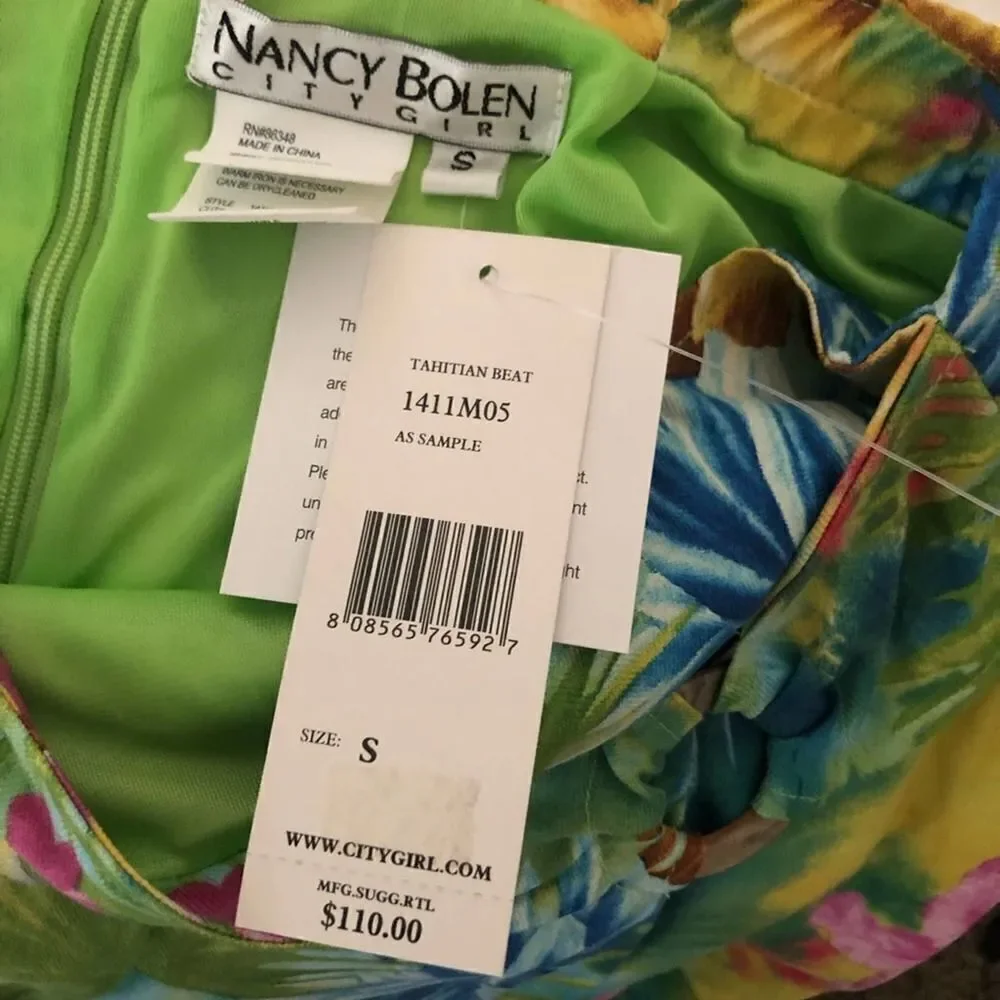 Nancy Bolen Tropical Faux Wrap Silk Skirt S